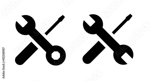 Repair and service icons, tool icons. Silhouettes wrench and screwdriver. Repair,construction. Tools vector isolated on a white background.