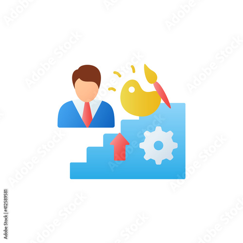 Talents development flat icon. Personal growth concept. Self improvement and talent acquisition.Personal strengths, ascuirements. Human resources management. 3D color vector illustration