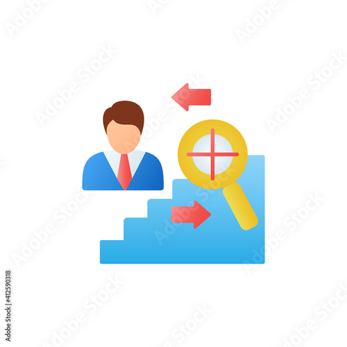 Find purpose flat icon. Personal growth concept. Catch out goals. Self improving. Life purpose. Self development. Growth plan. 3D color vector illustration