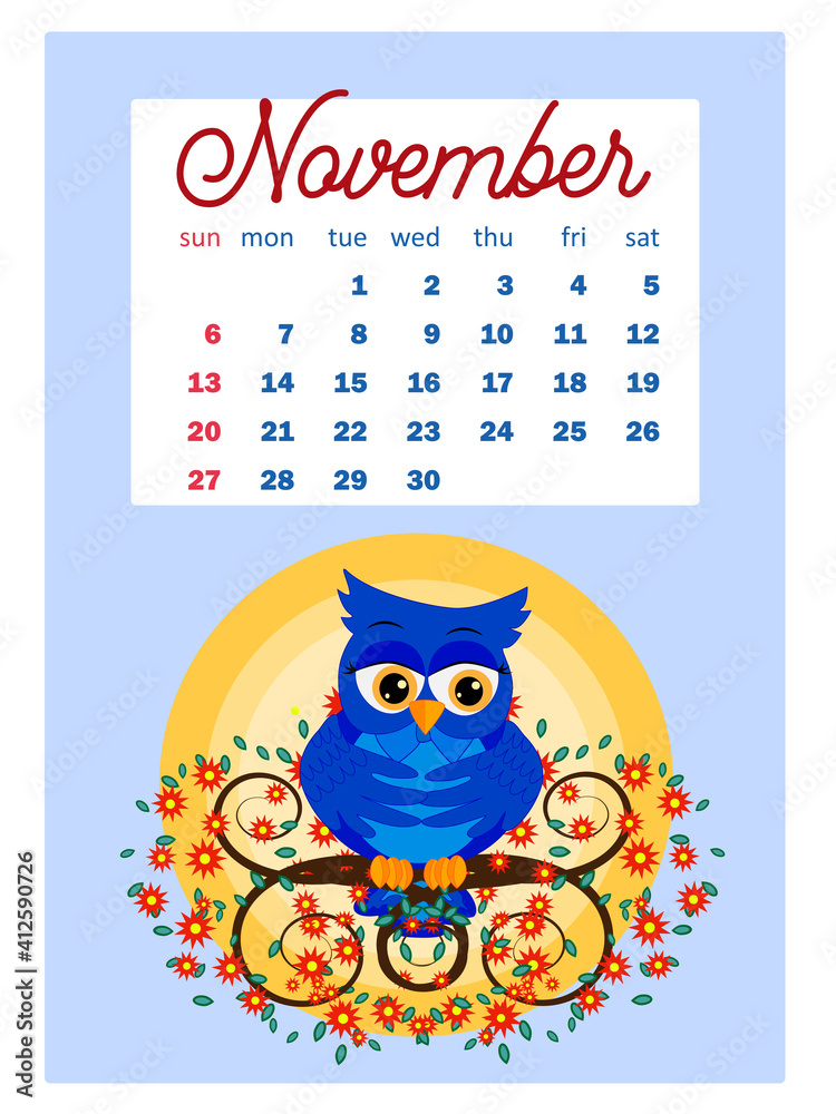 Calendar 2022. Cute owls and birds for every month Calendar 2022. Cute owls and birds for every month