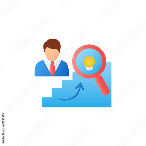 Identifying potential flat icon. Personal growth concept. Self improvement and talent acquisition.Personal strengths development. Human resources management. 3D color vector illustration