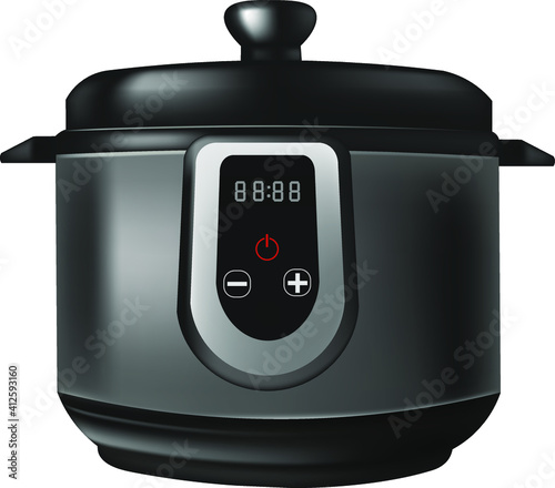Multicooker isolated on a white background. Tasty food 
