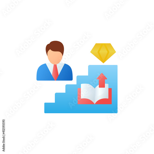 Personal growth flat icon. Route to success. Self improvement and self realization. Business and career development. Human resources management. 3D color vector illustration