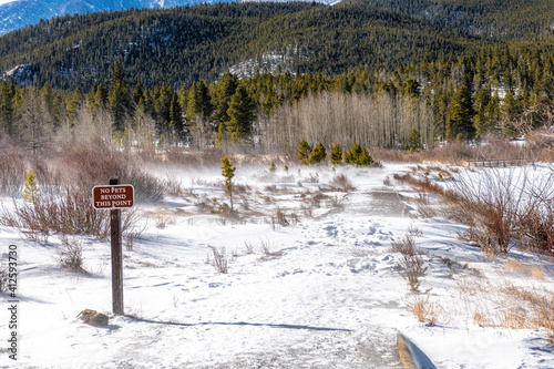 Windy winter weather with snow at Rocky Mountains NAtional Park, Colorado, USA