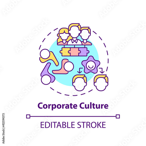 Corporate culture concept icon. Worker adaptation elements. Strategic tool idea thin line illustration. Communication system. Vector isolated outline RGB color drawing. Editable stroke