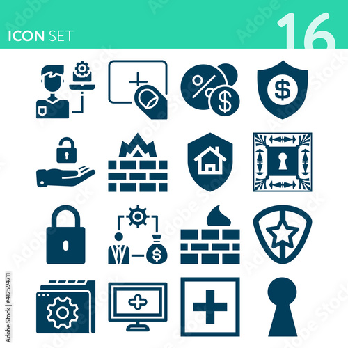 Simple set of 16 icons related to asset
