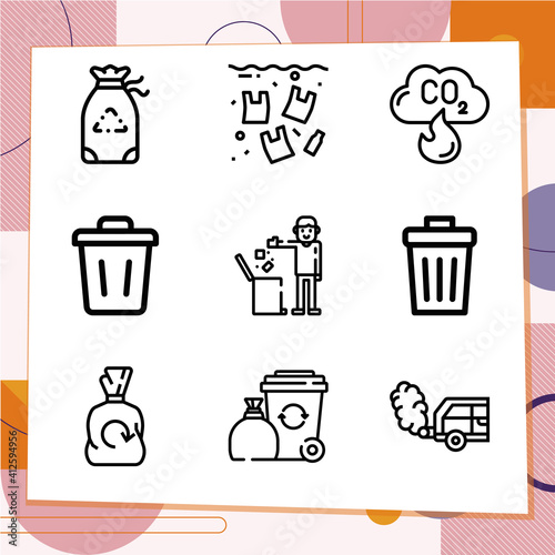 Simple set of 9 icons related to wastes