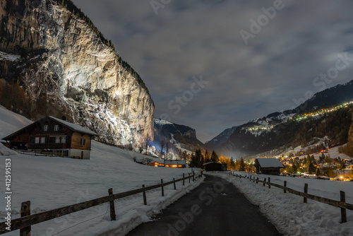 Lauterbrunnen village in the Interlaken Oberhasli district in the canton of Bern in Switzerland. Lauterbrunnen Valley in winter. photo