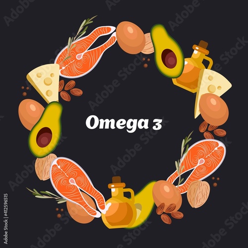 Omega 3. Polyunsaturated fatty acids. Natural organic food high in omega-3. The basics of healthy eating. -01
