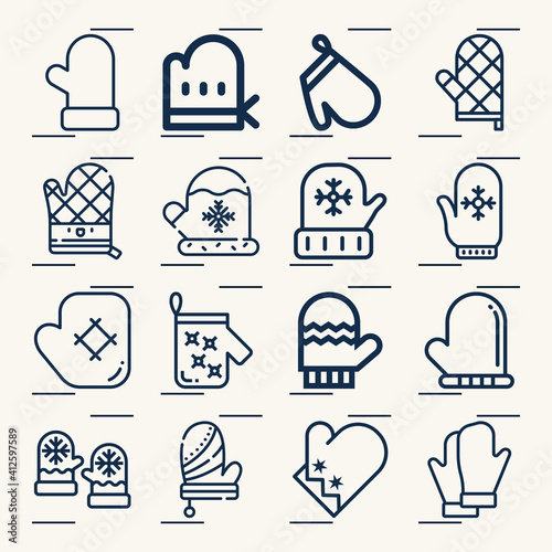 Simple set of mitten related lineal icons.