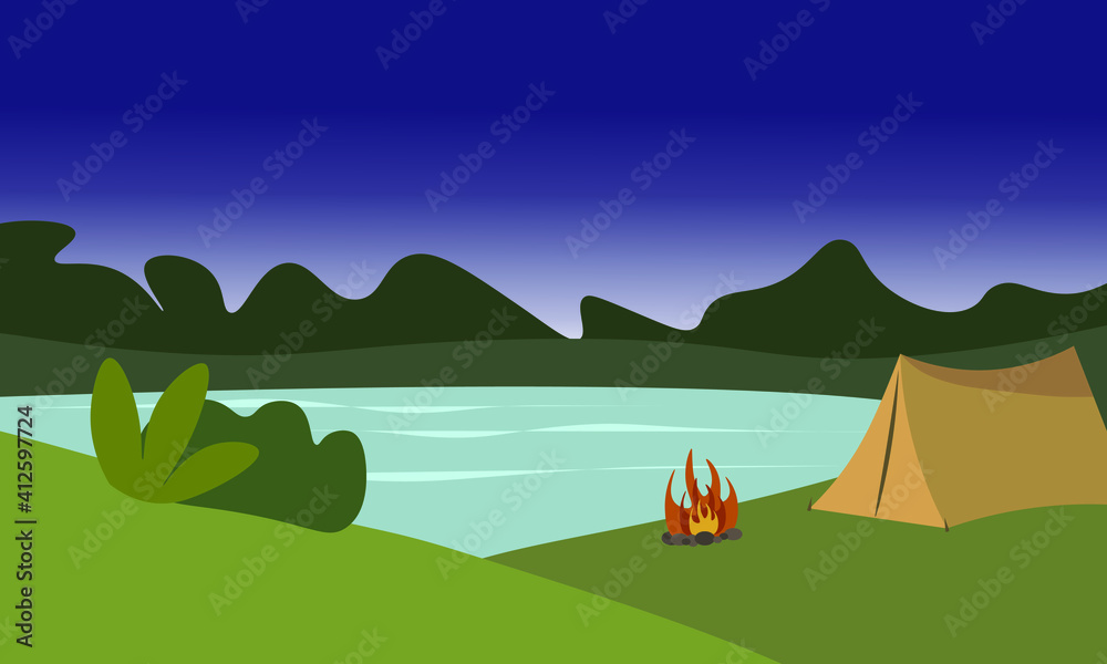 evening night landscape recreation tourism campfire tent
