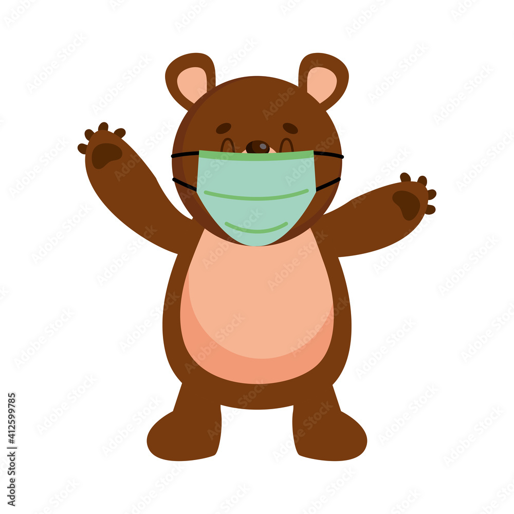 Fototapeta premium cute bear with face mask, colorful design