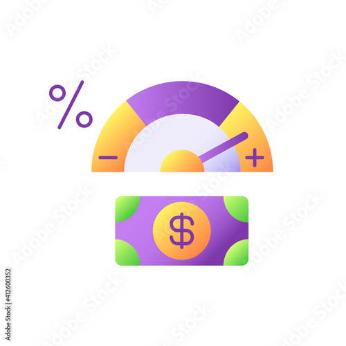 Credit score changing vector flat color icon. Getting bank loan. Creditworthiness analysis. Interest rate and credit risk measuring. Cartoon style clip art for mobile app. Isolated RGB illustration