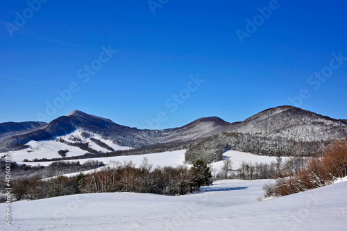 Beautiful winter landscape in mountains with snow covered trees © Jurek Adamski