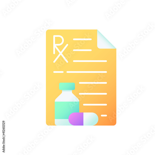 Prescription vector flat color icon. Receiving medication prescribed online. Pharmaceutical drugs. Physician order for patient. Cartoon style clip art for mobile app. Isolated RGB illustration