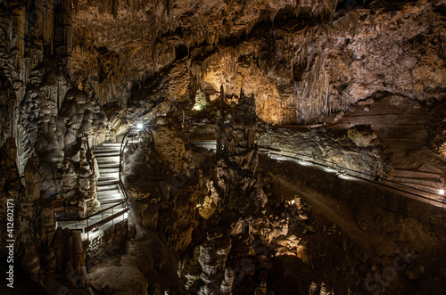 View of the cave with the largest stalactite in the world. The famous Nerja Caves close to Málaga in Spain.