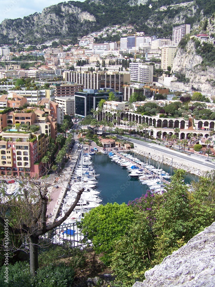 View towards a part of Monaco with one of the new marinas