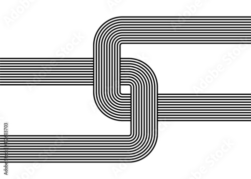 Abstract pattern of curves of black parallel lines on a white background. Trendy vector background.