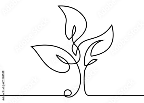 Plant sprout drawn by a continuous black line on a white background. Fashionable pattern for health protection, healthy eating, nature conservation. Vector illustration