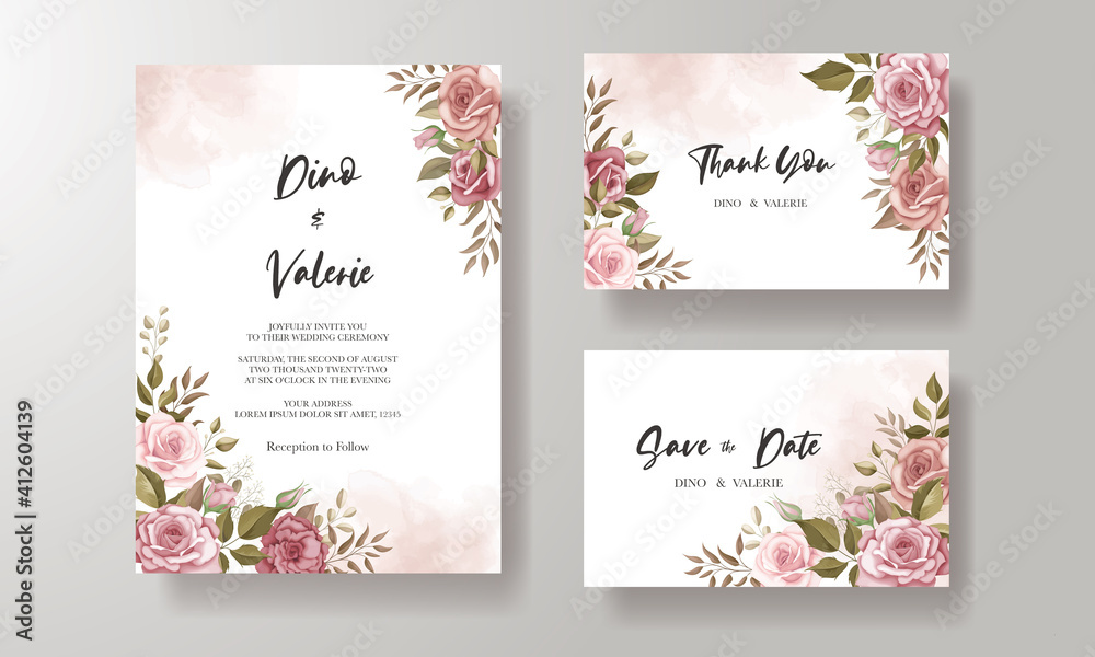 Beautiful wedding invitation card with rose decoration