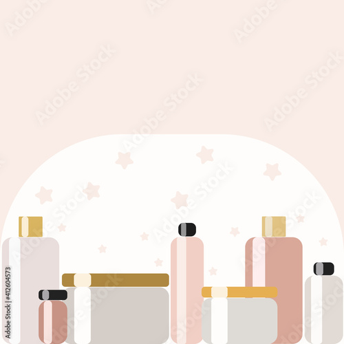 Set of different containers for cream and perfumery