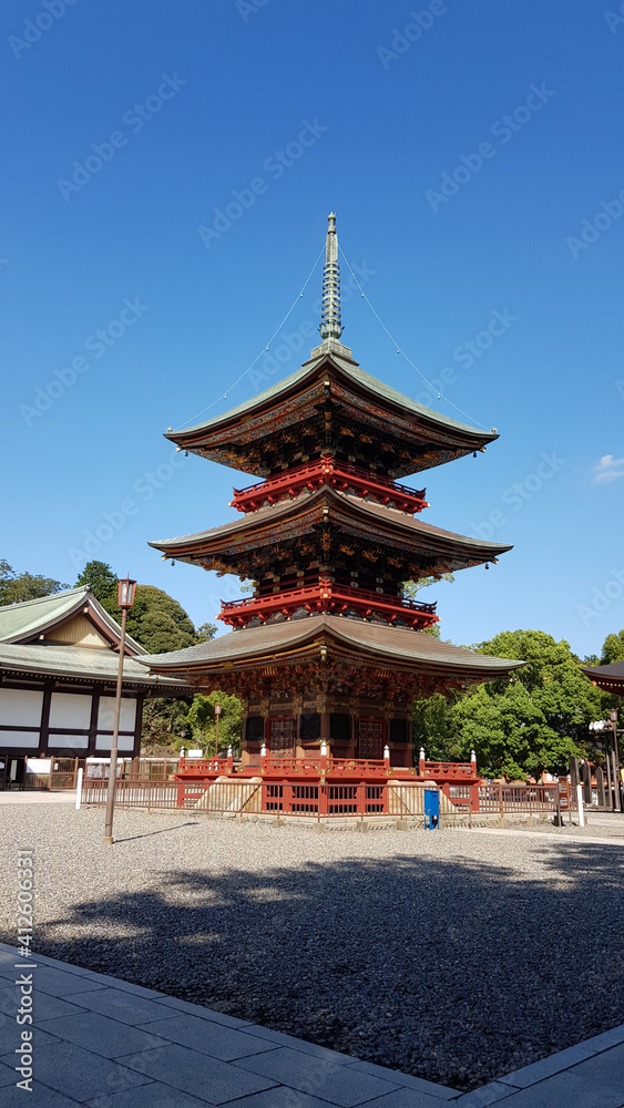 Fototapeta premium Beautiful Pagoda, Naritasan Shinshoji Temple, this three-story and 25 meters high was built in 1712 in Narita, Japan.