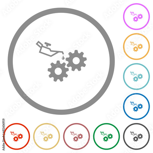 Oiler can and gears flat icons with outlines