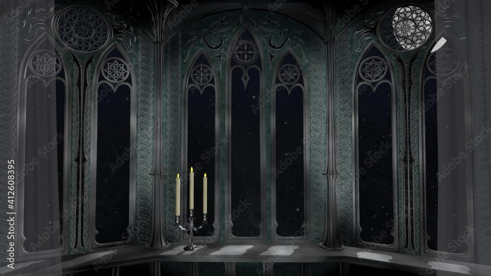 Gothic balcony in old castle 3d render background