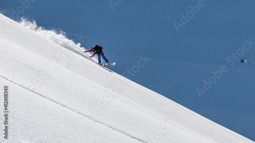 Snowboard freestyle in powder, Chamonix, France