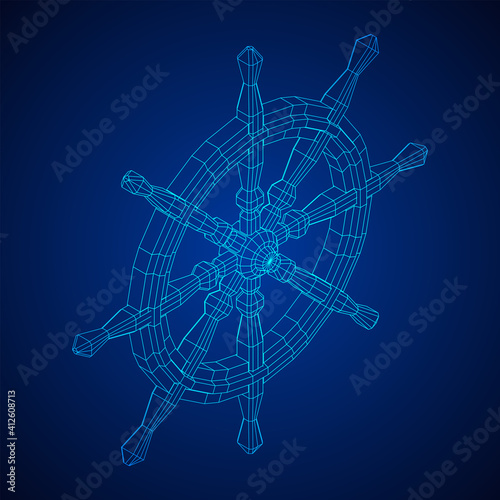 Ship steering wheel. Marine rudder