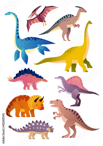 Different dinosaurs - set of flat design style animals