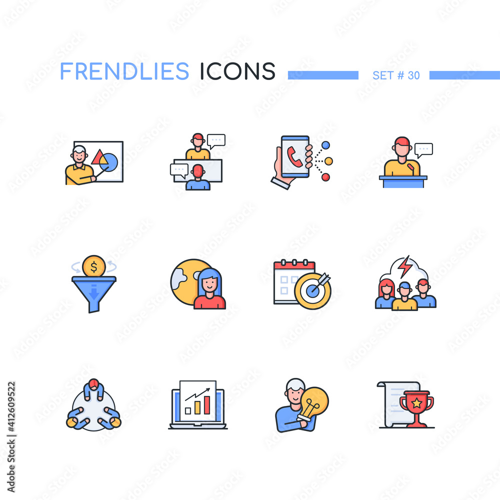 Obraz premium Business training - modern line design style icons set