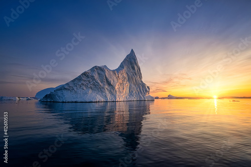 floating glaciers at fjord Disco Bay West Greenland photo