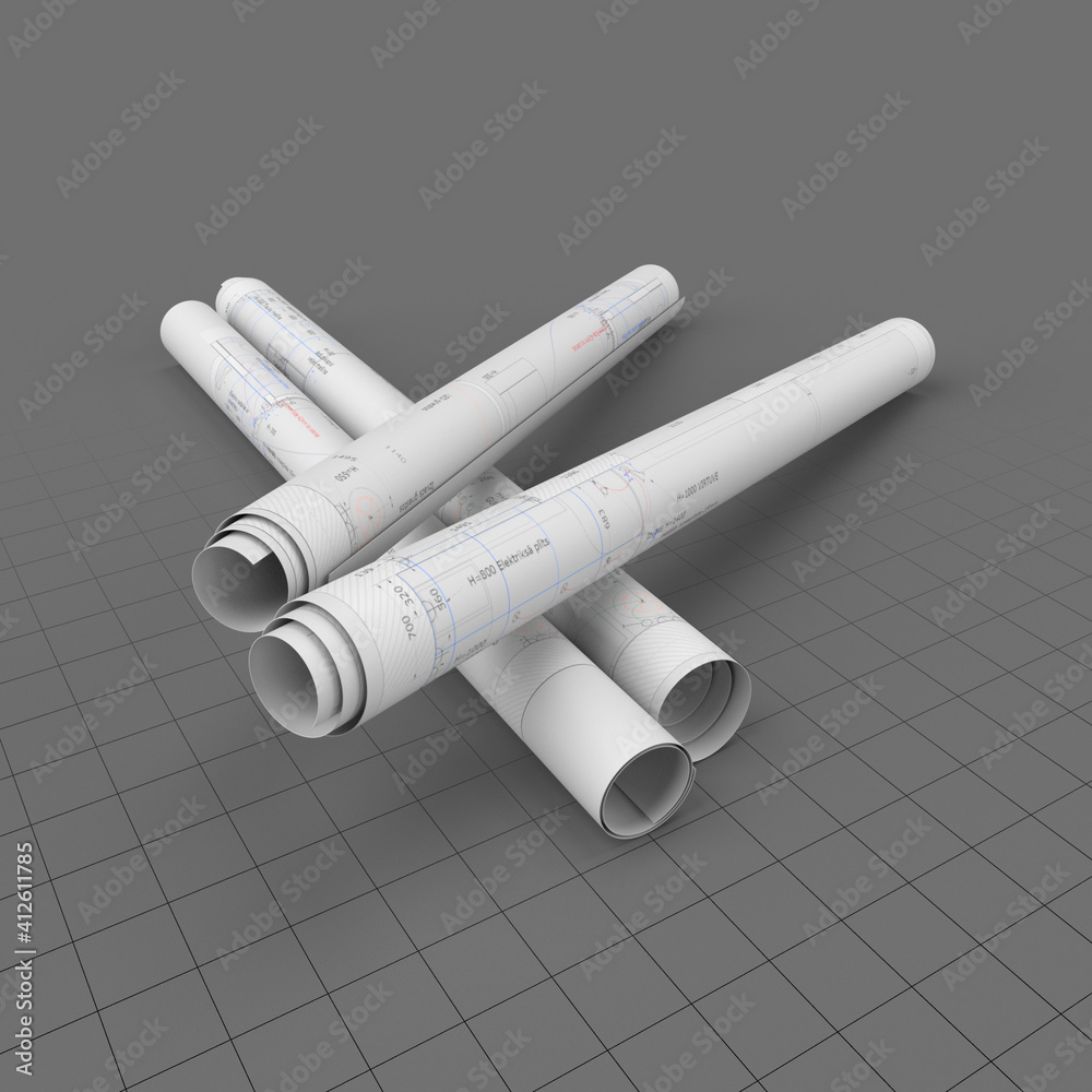 Scrolls of blueprints Stock 3D asset | Adobe Stock