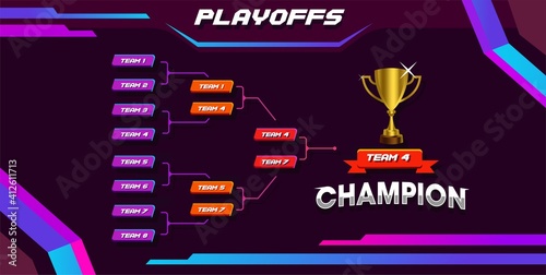 modern sport game tournament championship contest stage bracket board vector with gold champion trophy prize icon illustration background in tech theme style layout.
