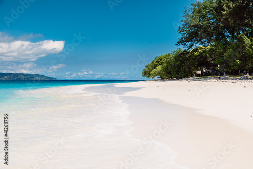 Tropical beach and sea in paradise island. Beach with white sand