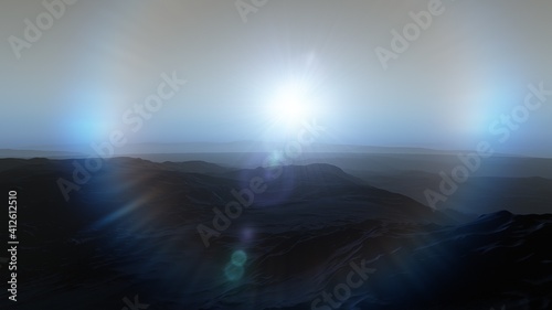 Fényképezés realistic surface of an alien planet, view from the surface of an exo-planet, ca