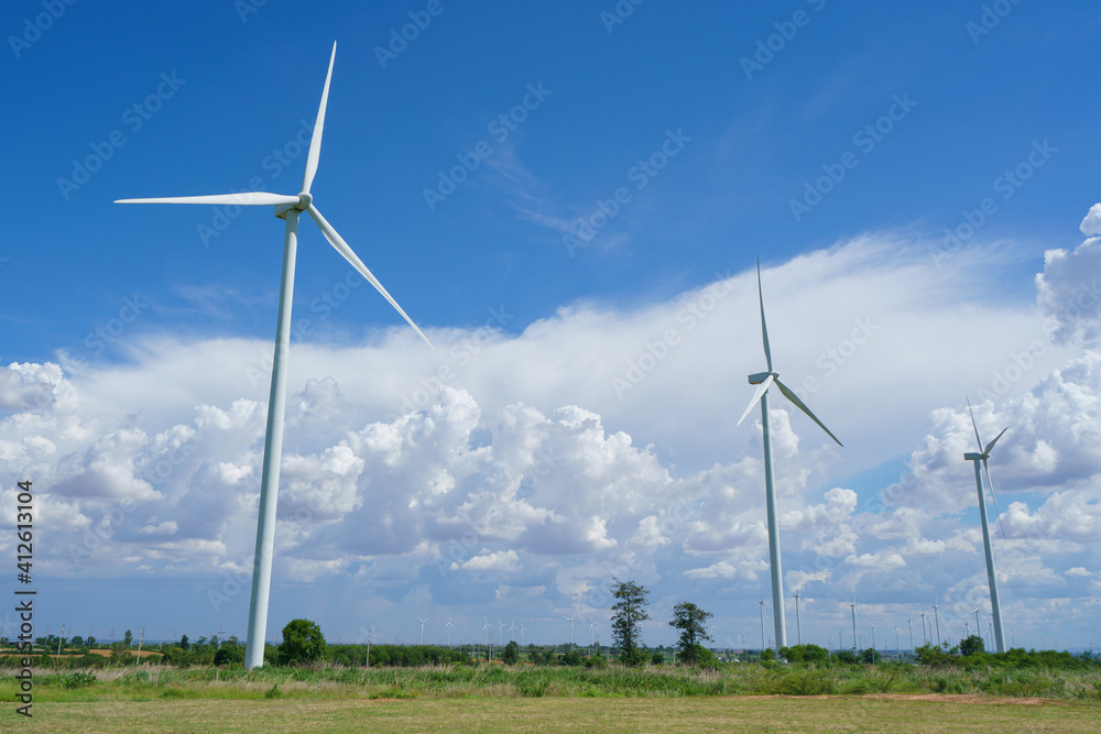 Wind turbine renewable energy source summer with blue sky Wind turbine renewable energy source summer with blue sky