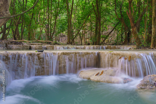 Waterfall in deep rain forest jungle at Wang Kan Luang Waterfall, Lopburi province Thailand