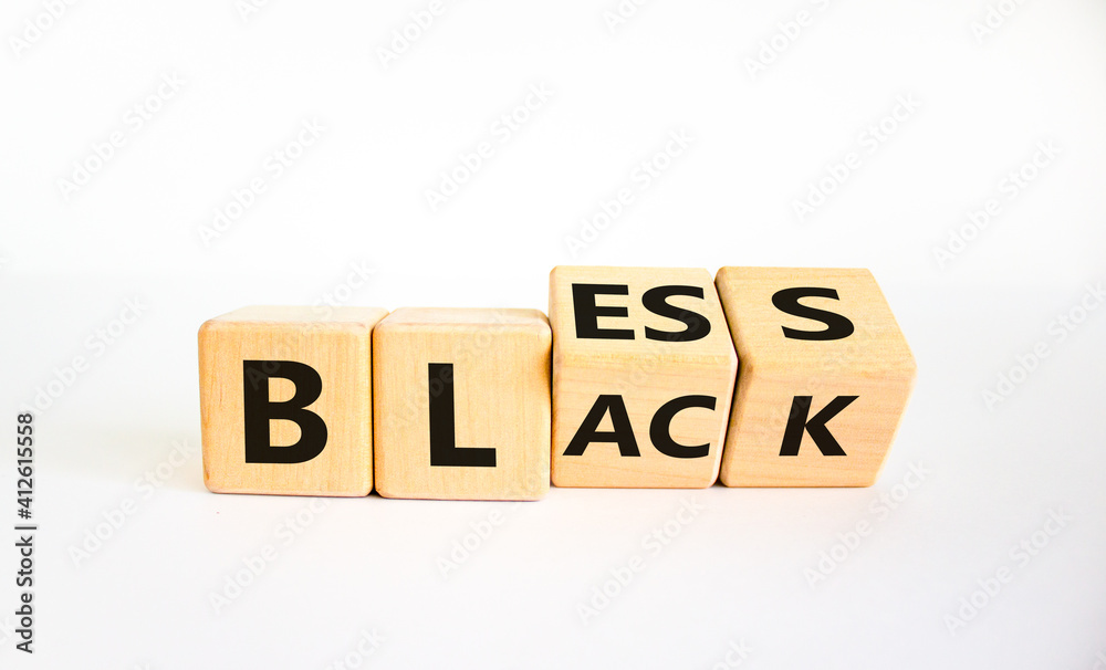 Bless black symbol. Turned a cube and changed the word 'black' to 'bless'. Beautiful white background. Bless black concept. Copy space. Bless black symbol. Turned a cube and changed the word 'black' to 'bless'. Beautiful white background. Bless black concept. Copy space.