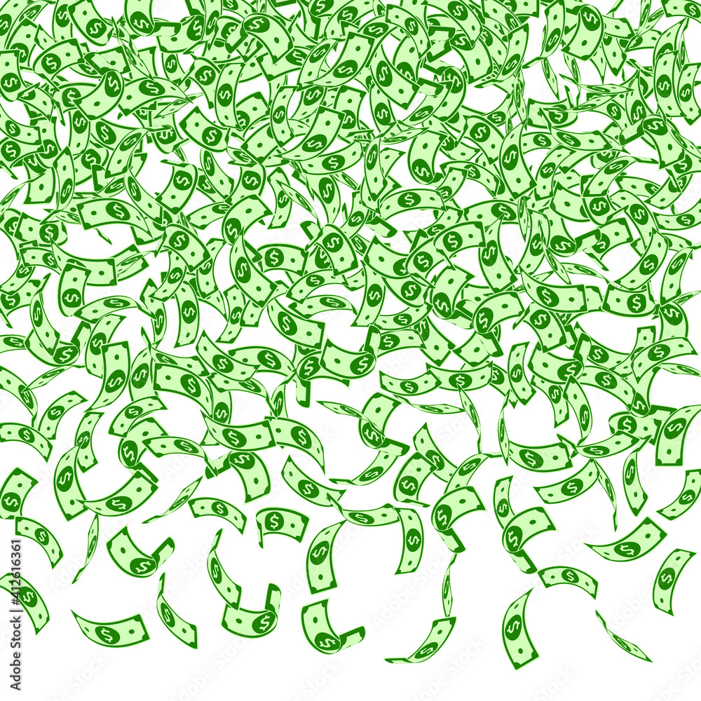 Fototapeta premium American dollar notes falling. Small USD bills on