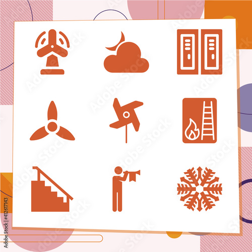 Simple set of 9 icons related to staircase