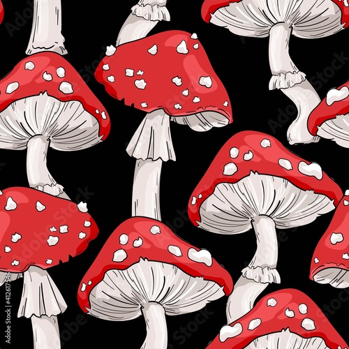 Seamless pattern amanita Mushrooms print for textile vector illustration design