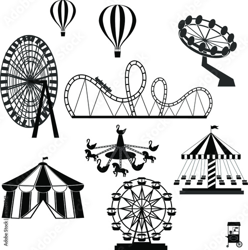 Amusement Park in flat colorful vector style.