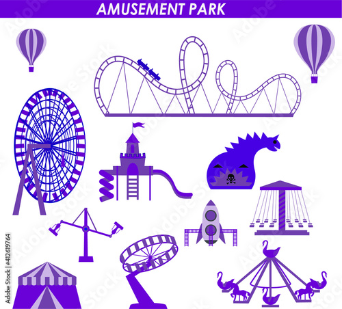 Amusement Park in flat colorful vector style.