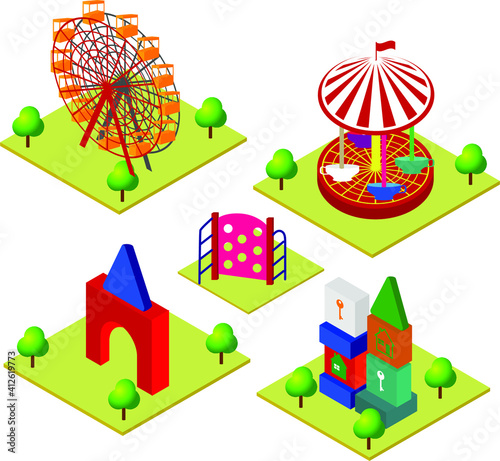 Fototapeta Naklejka Na Ścianę i Meble -  Amusement Park in flat colorful vector style.