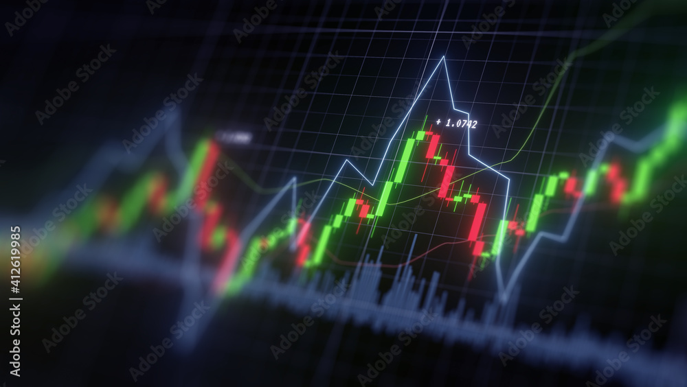 Business investment finance analysis data statistics digital stock market exchange forex trading graph chart financial candlestick indicator screen board abstract graphic design background. 3d render. Business investment finance analysis data statistics digital stock market exchange forex trading graph chart financial candlestick indicator screen board abstract graphic design background. 3d render.