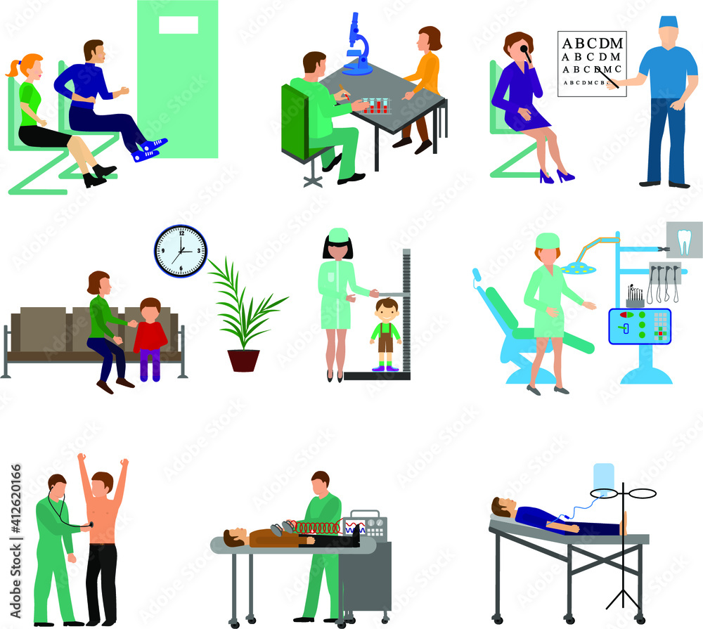 Medical boarding house icons set. Flat design vector illustration concepts of education and science. Square banners with science symbols. Science Lab, Testing, Analysis, Scientist.