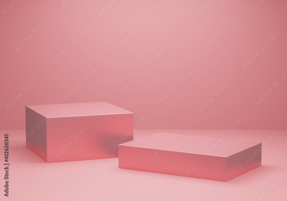 Display pedestal cube box geometric square product stand blank empty space podium stage showcase mock up boxes design presentation cosmetic template backdrop studio abstract background . 3d render.
