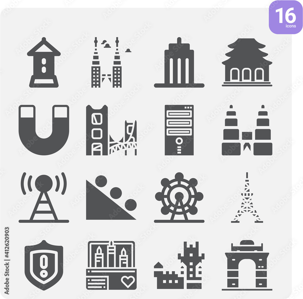 Simple set of attraction related filled icons.